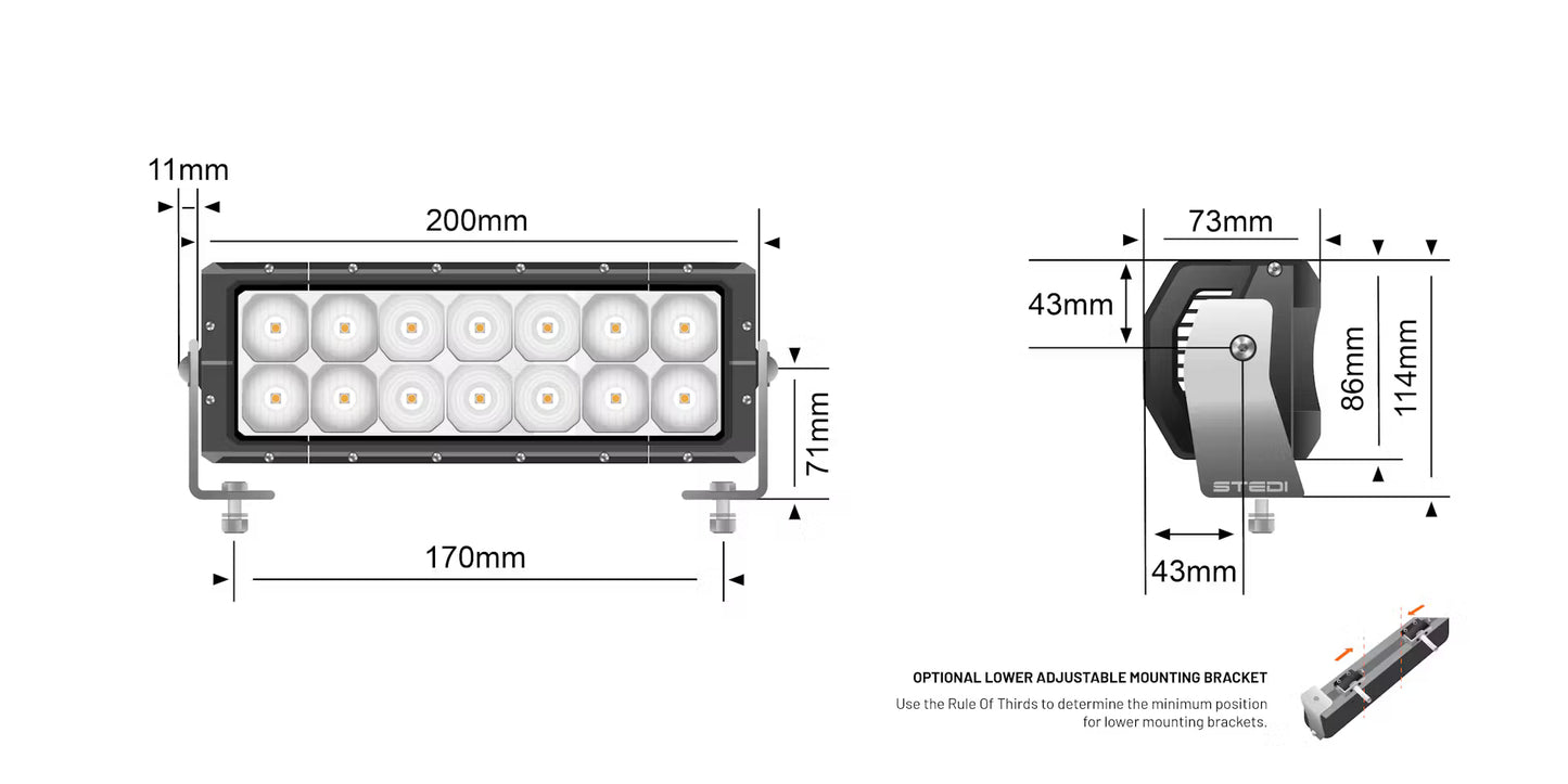 ST4K 8” Double Row LED Light Bar (12 LED) - Stedi LEDST4K-8-12L