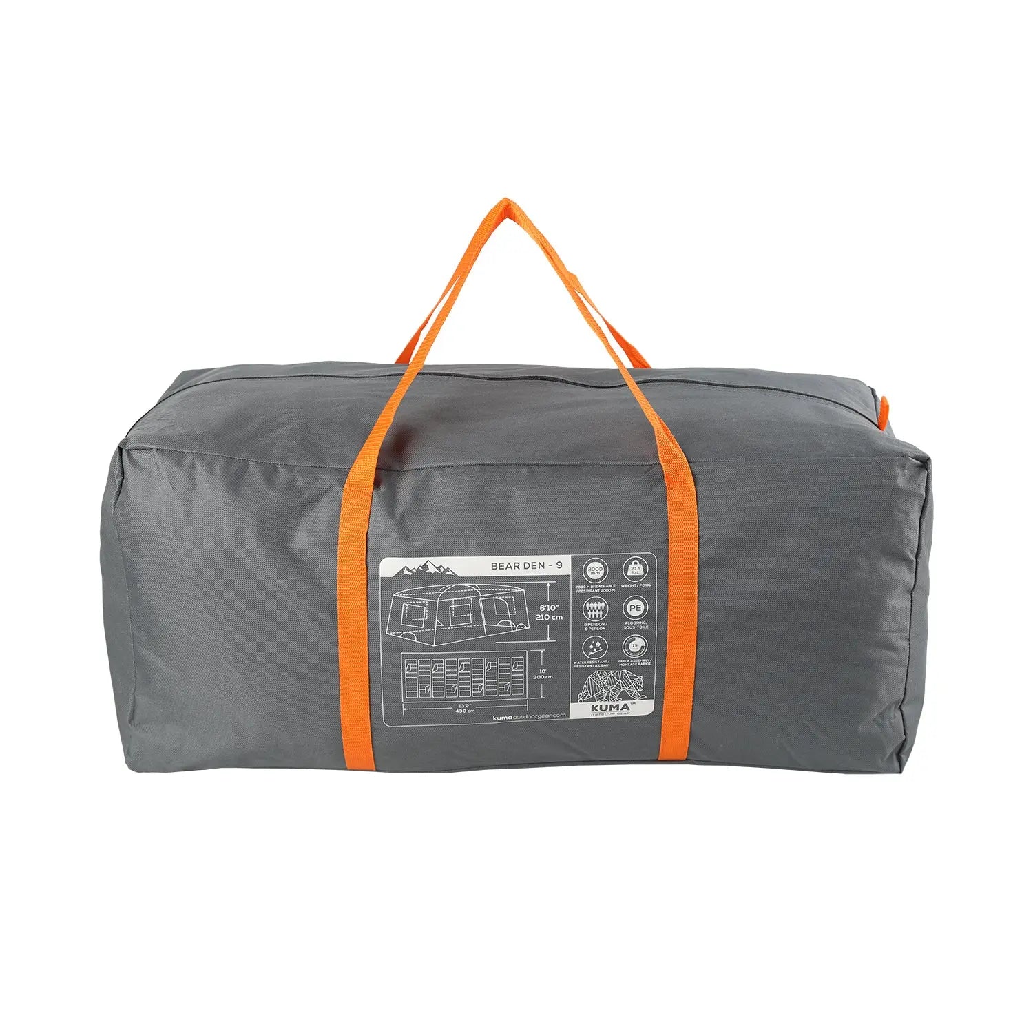 Bear Den Cabin 9 Tent Graphite/Orange - Kuma 485-KM-TEBD-GO-9 KUMA OUTDOOR GEAR