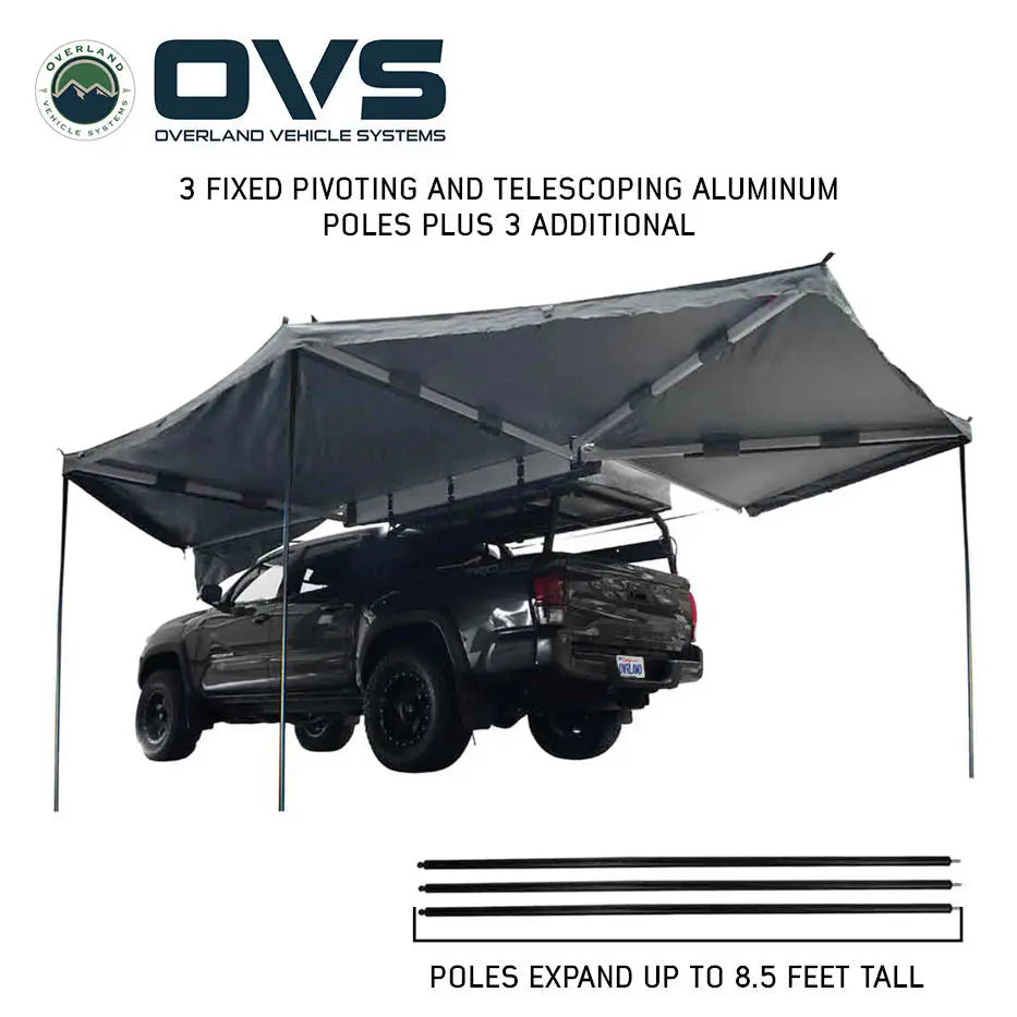 OVS- HD Nomadic 270 Degree Awning - Driver Side - Dark Gray Awning with Black Cover - M.A.P. OFF ROAD